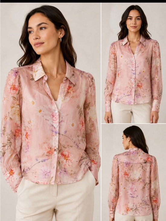 Bailey 44 Tops - NWT Bailey/44 Pink Floral Semi-Sheer Button Down Blouse S